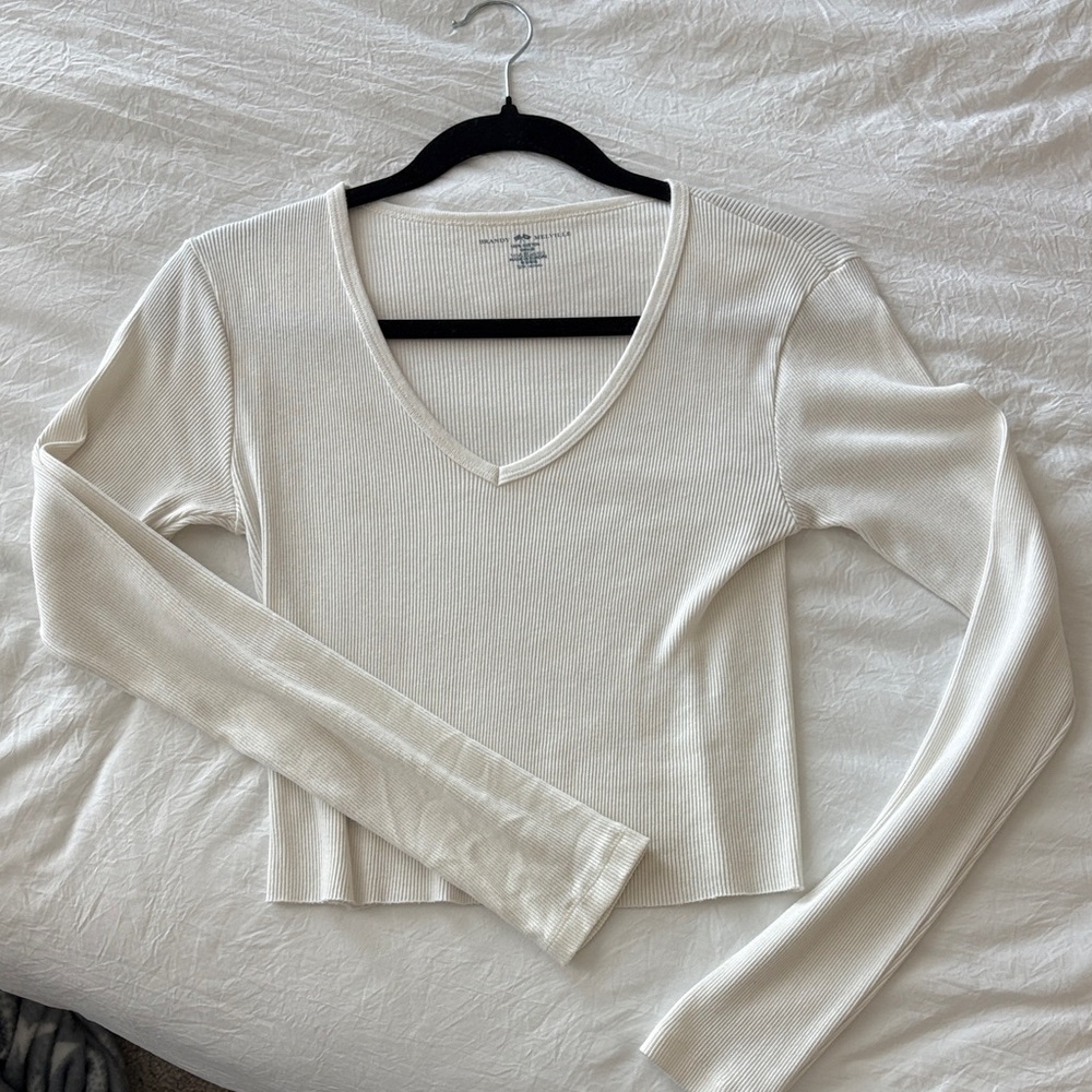Brandy Melville Cream Long Sleeve V-Neck Top